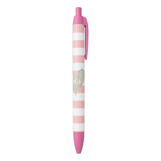 Silver Glitter Heart Zwarte Inkt Pen (Achterkant (Verticaal))