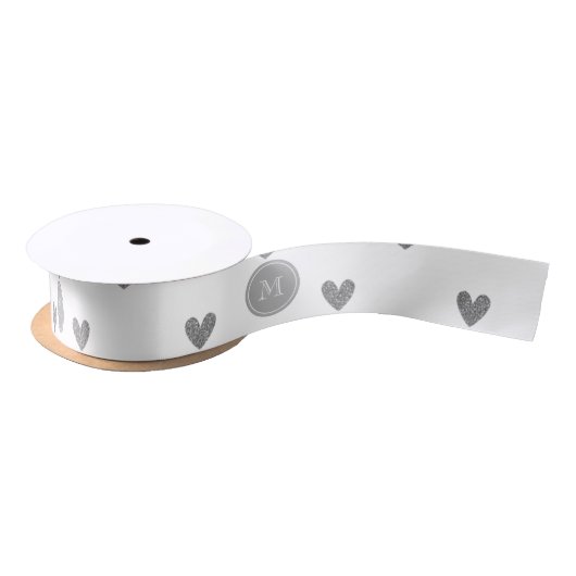 Silver Glitter Hearts met Monogram Satijnen Lint (Spoel)