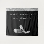 Silver Glitter High-Heels Birthday Backdrop Wandkleed (Voorkant (horizontaal))