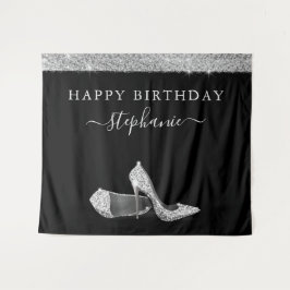 Silver Glitter High-Heels Birthday Backdrop Wandkleed