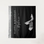 Silver Glitter High-Heels Birthday Backdrop Wandkleed (Voorkant)
