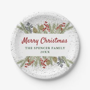 Silver Glitter Holly Berries kerstfeest Papieren Bordje