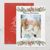 Silver Glitter Holly Berries kerstfoto Feestdagenkaart (Voorkant / Achterkant)