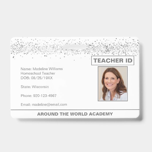 Silver Glitter Homeschool Docent ID Badge (Voorkant)