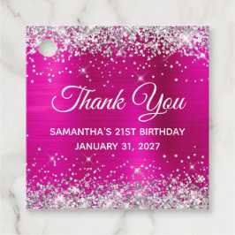 Silver Glitter Hot Pink 21e verjaardag Dank u Bedankjes Labels