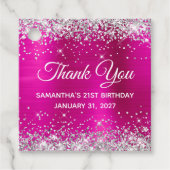 Silver Glitter Hot Pink 21e verjaardag Dank u Bedankjes Labels (Voorkant)