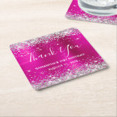 Silver Glitter Hot Pink 21e verjaardag Dank u Kartonnen Onderzetters (Schuin)