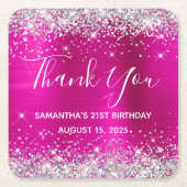 Silver Glitter Hot Pink 21e verjaardag Dank u Kartonnen Onderzetters (Voorkant)