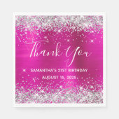 Silver Glitter Hot Pink 21e verjaardag Dank u Servet (Voorkant)