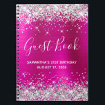 Silver Glitter Hot Pink 21st Birthday Guestbook Notitieboek<br><div class="desc">Creëer je eigen gastenboek voor haar 21ste verjaardagsfeest in dit lege notitieboek. Meisjes faux sparkly,  silvery glitter op de boven- en onderrand,  over een faux hot roze ombre folie. De belangrijkste kleuren zijn heet roze,  fuchsia,  grijs,  zilver,  zwart en wit. U kunt de doopvontstijl en grootte aanpassen zoals nodig.</div>