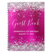 Silver Glitter Hot Pink 21st Birthday Guestbook Notitieboek (Voorkant)
