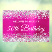 Silver Glitter Hot Pink 50th Birthday Welkom Raamsticker (Vel 3)
