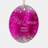 Silver Glitter Hot Pink Fancy Mis Quince Foto Keramisch Ornament (Rechts)