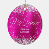 Silver Glitter Hot Pink Fancy Mis Quince Foto Keramisch Ornament (Links)