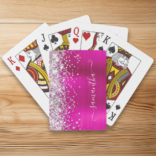Silver Glitter Hot Pink Foil Girly Signature Pokerkaarten