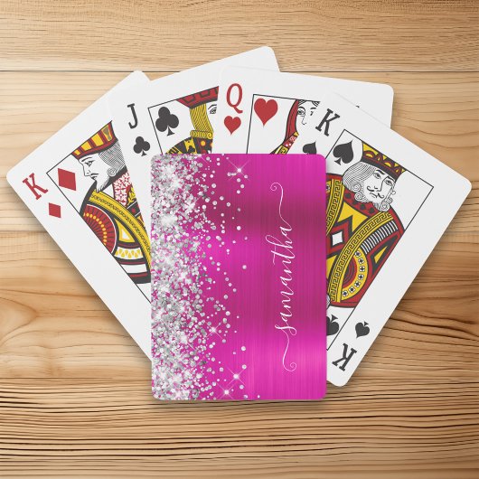 Silver Glitter Hot Pink Foil Girly Signature Pokerkaarten