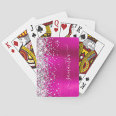 Silver Glitter Hot Pink Foil Girly Signature Pokerkaarten (Achterkant)