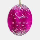 Silver Glitter Hot Pink Folie 18th Birthday Foto Keramisch Ornament (Rechts)