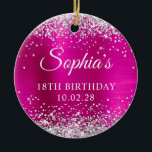 Silver Glitter Hot Pink Folie 18th Birthday Foto Keramisch Ornament<br><div class="desc">Creëer je eigen 18e verjaardag keepsake ornament met een foto op de rug. Wijzig desgewenst de kleur van het witte lettertype. Het digitale kunstwerk beschikt over faux silver glitter, sparkles en een hete roze, fuchsia en magenta geborstelde metalen folie. De kunstelementen printen als een foto. Als je de foto op...</div>