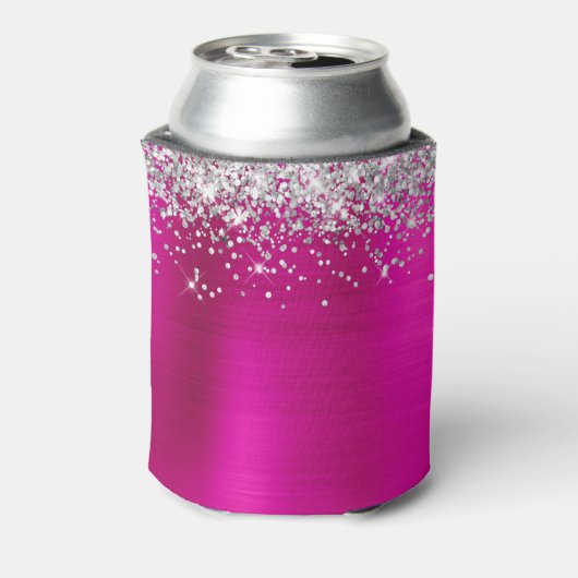 Silver Glitter Hot Pink Folie 21e verjaardag Blikjeskoeler (Blikje Achterkant)
