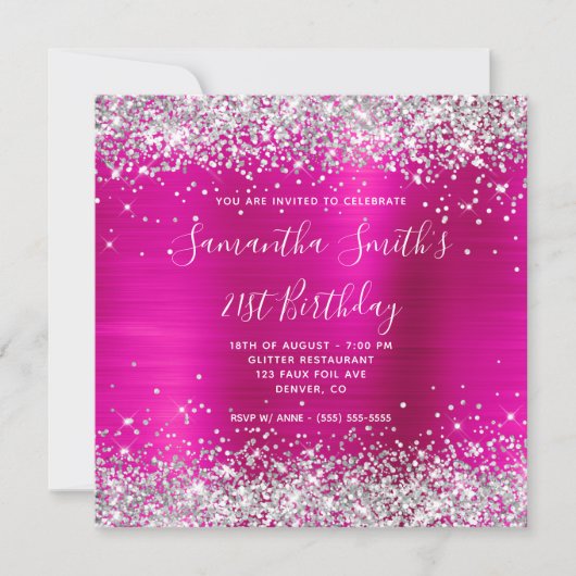 Silver Glitter Hot Pink Folie 21e verjaardag Kaart (Voorkant)