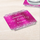 Silver Glitter Hot Pink Folie 21e verjaardag Kartonnen Onderzetters (Gekanteld)