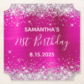 Silver Glitter Hot Pink Folie 21e verjaardag Kartonnen Onderzetters (Voorkant)