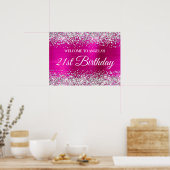 Silver Glitter Hot Pink Folie 21st Birthday Welkom Poster (Keuken)