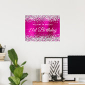 Silver Glitter Hot Pink Folie 21st Birthday Welkom Poster (Thuiskantoor)