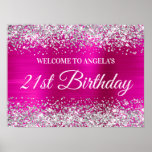 Silver Glitter Hot Pink Folie 21st Birthday Welkom Poster<br><div class="desc">Een moderne elegante kalligrafie met een modern lettertype met alle petten. Creëer uw eigen viering van het 21ste verjaardagsfeest verwelkom 24x18 poster voor uw vriend. Ik heb nog een paar mijlpaal verjaardagen beschikbaar, maar ik kan de creatorverzoeken hier in het systeem beantwoorden. De achtergrond is voorzien van een faux sparkly...</div>