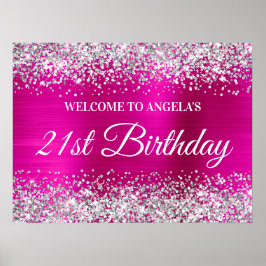Silver Glitter Hot Pink Folie 21st Birthday Welkom Poster