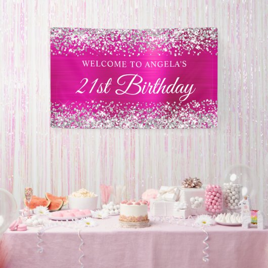 Silver Glitter Hot Pink Folie 21st Birthday Welkom Spandoek (Feest)