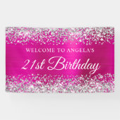 Silver Glitter Hot Pink Folie 21st Birthday Welkom Spandoek (Horizontaal)