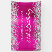 Silver Glitter Hot Pink Folie 21st Birthday Welkom Spandoek (Verticaal)