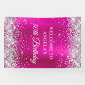 Silver Glitter Hot Pink Folie 30e Verjaardag V Spandoek (Horizontaal)