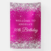 Silver Glitter Hot Pink Folie 30e Verjaardag V Spandoek (Verticaal)