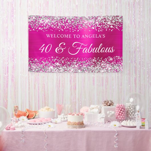 Silver Glitter Hot Pink Folie 40 & Fantastisch wel Spandoek (Feest)