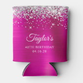 Silver Glitter Hot Pink Folie 40e verjaardag Blikjeskoeler (Voorkant)