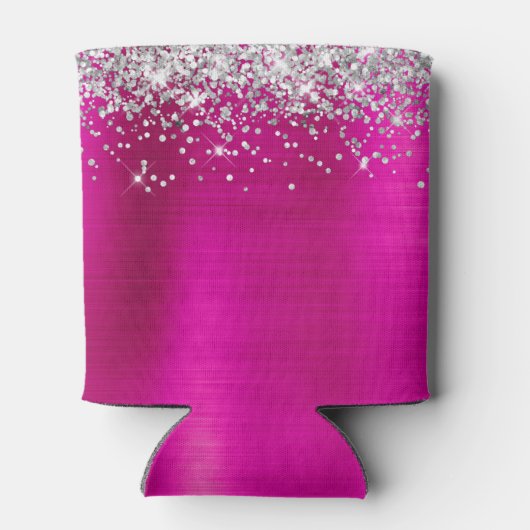 Silver Glitter Hot Pink Folie 40e verjaardag Blikjeskoeler (Achterkant)