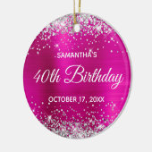 Silver Glitter Hot Pink Folie 40e verjaardag Keramisch Ornament (Links)