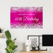 Silver Glitter Hot Pink Folie 40e verjaardag Welko Poster (Thuiskantoor)
