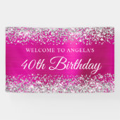 Silver Glitter Hot Pink Folie 40e verjaardag Welko Spandoek (Horizontaal)