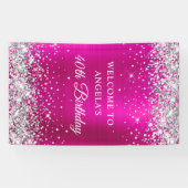 Silver Glitter Hot Pink Folie 40th Birthday V Spandoek (Horizontaal)
