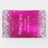 Silver Glitter Hot Pink Folie 50e Verjaardag V Spandoek (Horizontaal)