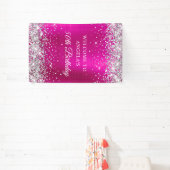 Silver Glitter Hot Pink Folie 50e Verjaardag V Spandoek (Insitu)