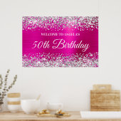 Silver Glitter Hot Pink Folie 50e verjaardag Welko Poster (Keuken)