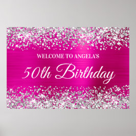 Silver Glitter Hot Pink Folie 50e verjaardag Welko Poster