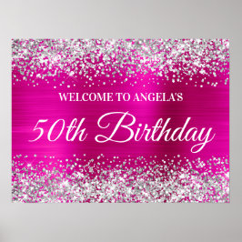 Silver Glitter Hot Pink Folie 50e verjaardag Welko Poster