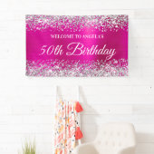 Silver Glitter Hot Pink Folie 50e verjaardag Welko Spandoek (Insitu)