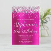 Silver Glitter Hot Pink Folie 60e Verjaardag Kaart (Staand voorkant)